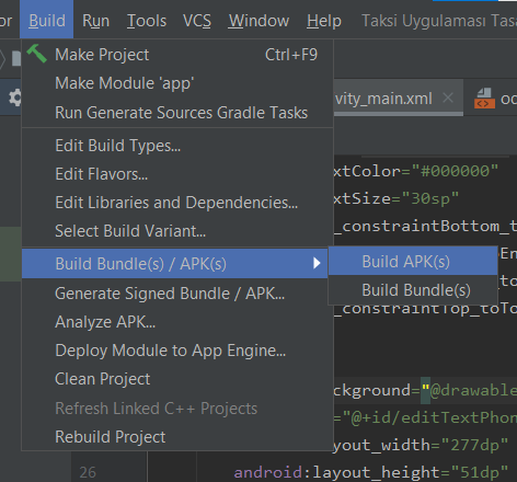 Android Studio’dan Deneme Apk Alma